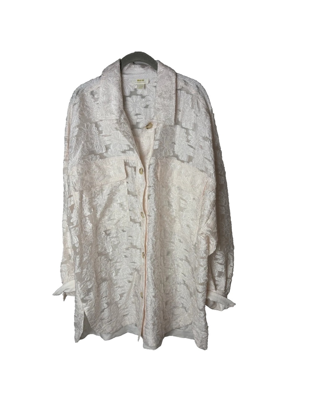 Maeve Anthropologie Daily Shirt Jacket Size XL Top Long Sleeves Light Pink Lace